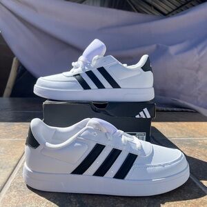 Adidas Breaknet 2.0 Kids White Sneakers with Black Stripes